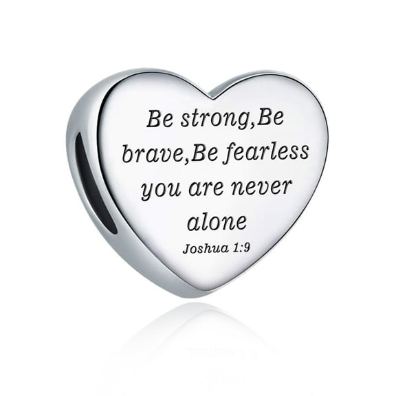 925 Sterling Silver Charm for Bracelets Christian Bible Qutoes Heart Charm Women Bracelet Charm, Joshua 1:9