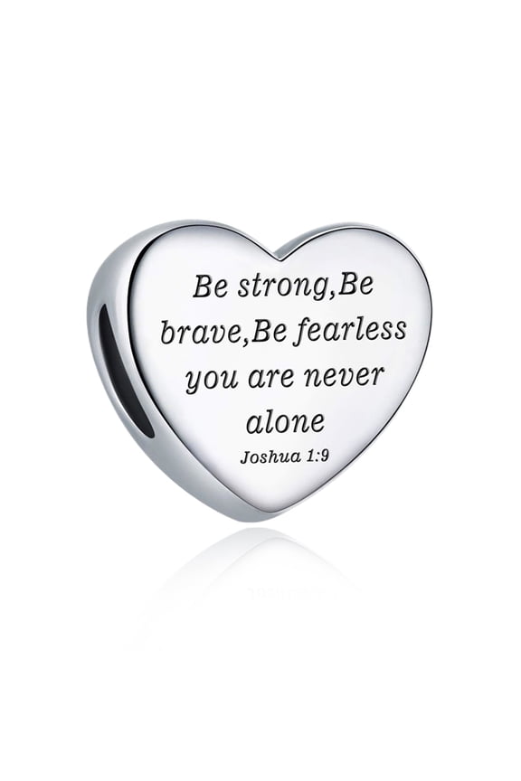 925 Sterling Silver Charm for Bracelets Christian Bible Qutoes Heart Charm Women Bracelet Charm, Joshua 1:9