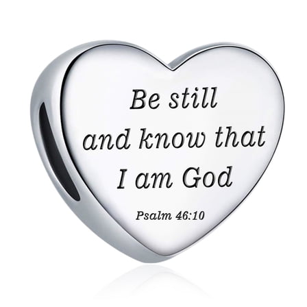 925 Sterling Silver Charm for Bracelets Christian Bible Qutoes Heart Charm Women Bracelet Charm, Psalm 46:10