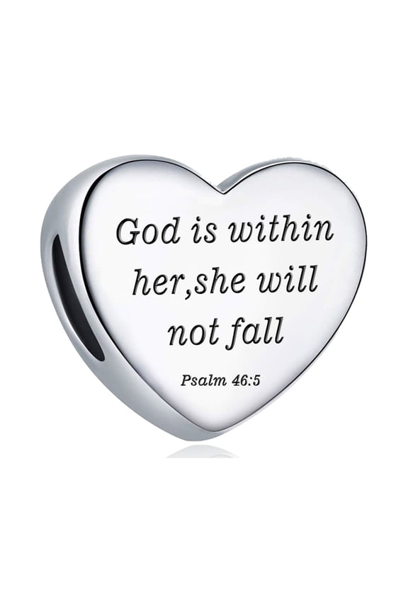 925 Sterling Silver Charm for Bracelets Christian Bible Qutoes Heart Charm Women Bracelet Charm, Psalm 46:5
