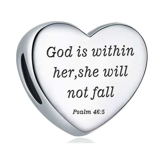 925 Sterling Silver Charm for Bracelets Christian Bible Qutoes Heart Charm Women Bracelet Charm, Psalm 46:5