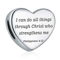 925 Sterling Silver Charm for Bracelets Christian Bible Qutoes Heart Charm Women Bracelet Charm, philippians 4:13