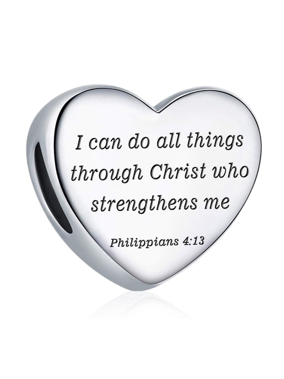 925 Sterling Silver Charm for Bracelets Christian Bible Qutoes Heart Charm Women Bracelet Charm, philippians 4:13