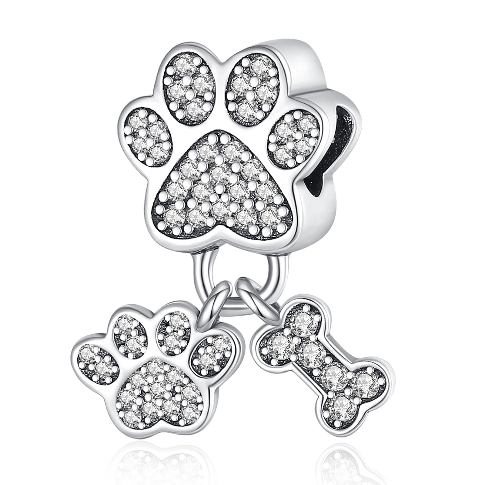 ROSIANNA 925 Sterling Silver Charm for Bracelets Crystal Paw & Bone Dangle Charms Women Bracelet Charm