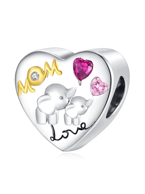 925 Sterling Silver Charm for Bracelets Elephant Mom Heart Charms Women Bracelet Charm