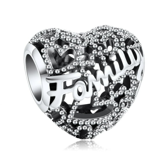 925 Sterling Silver Charm for Bracelets Retro Heart Family Charms Women Bracelet Charm