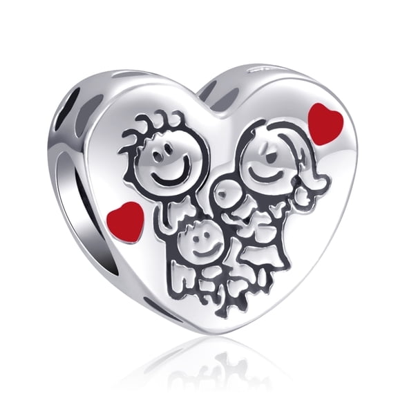 ROSIANNA 925 Sterling Silver Charm for Bracelets Family Portrait Heart Charm Women Bracelet Charm