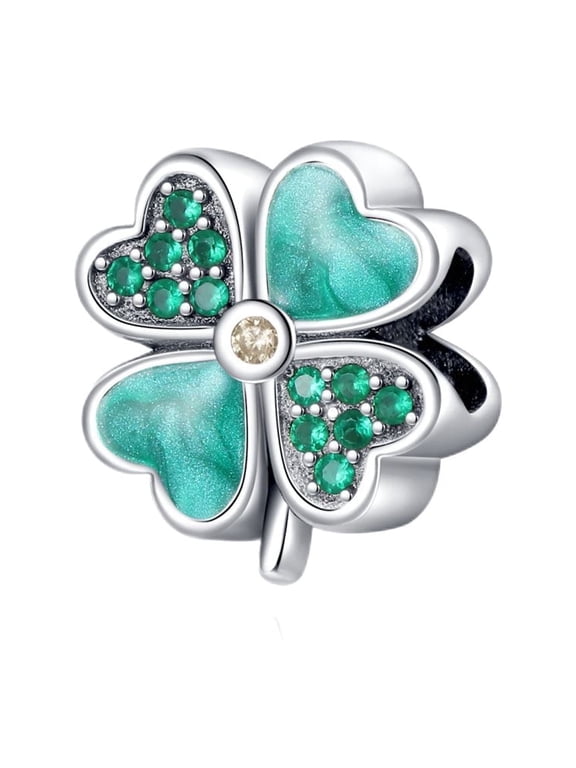 925 Sterling Silver Charm for Bracelets Green 4-Leaf Lucky Clover Bead Charms Women Bracelet Charm