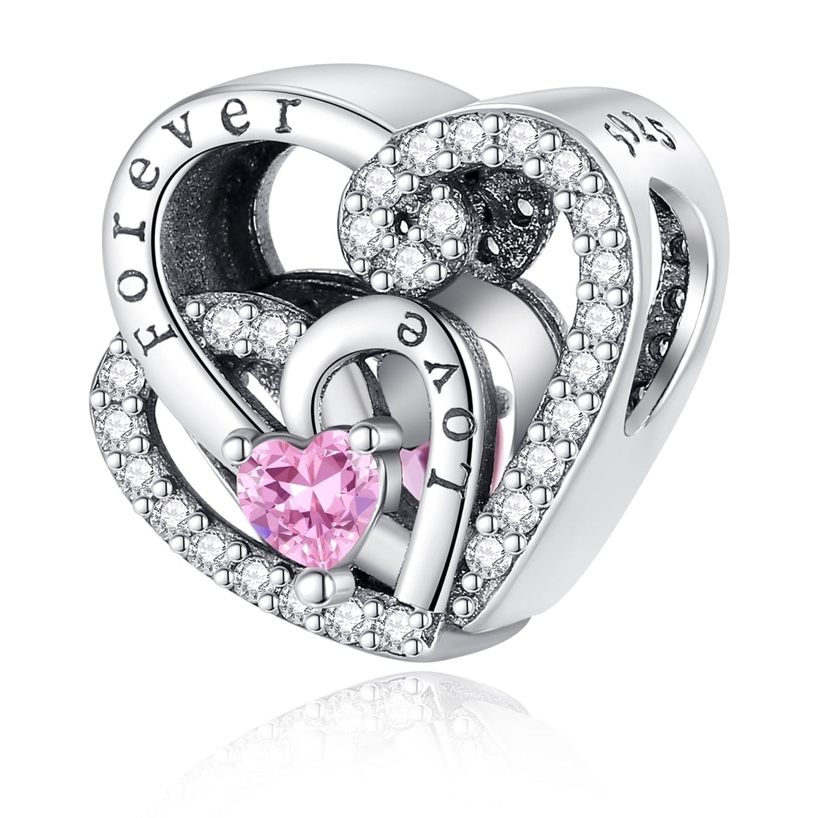 925 Sterling Silver Charm for Bracelets Love Forever Twisted Heart