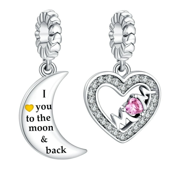 925 Sterling Silver Charm for Bracelets Mom Heart Moon 2pcs Dangle Charms Women Bracelet Charm