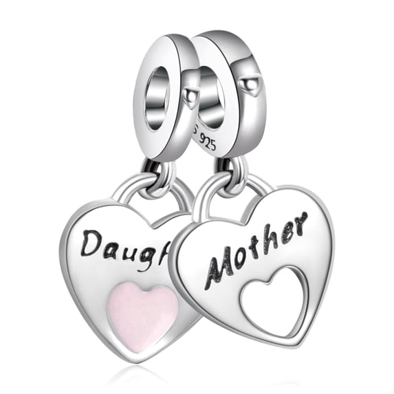 ROSIANNA Mother & Daughter Love Heart Double Dangle 925 Sterling Silver Charm for Women Bracelets Necklace Pendnat