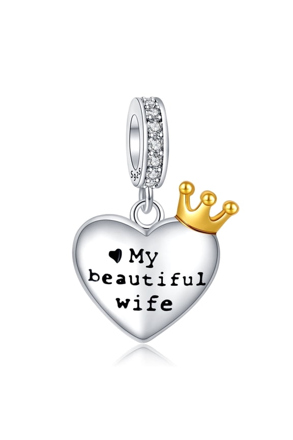 925 Sterling Silver Charm for Bracelets My Beautiful Wife Crown Dangle Charm Women Bracelet Charm