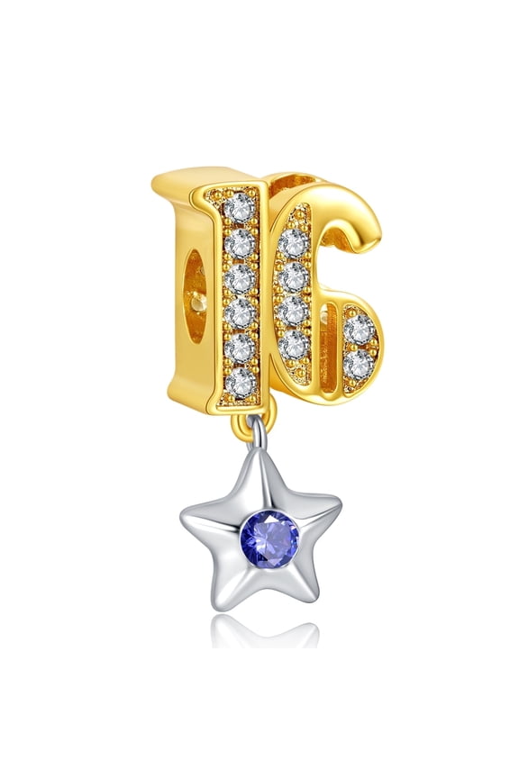 925 Sterling Silver Charm for Bracelets Number 16 Dangle Charm Women Bracelet Charm