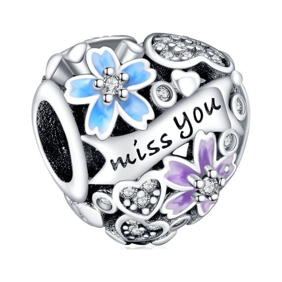 925 Sterling Silver Charm for Bracelets Pansy Flower Heart Miss You Bead Charms Women Bracelet Charm