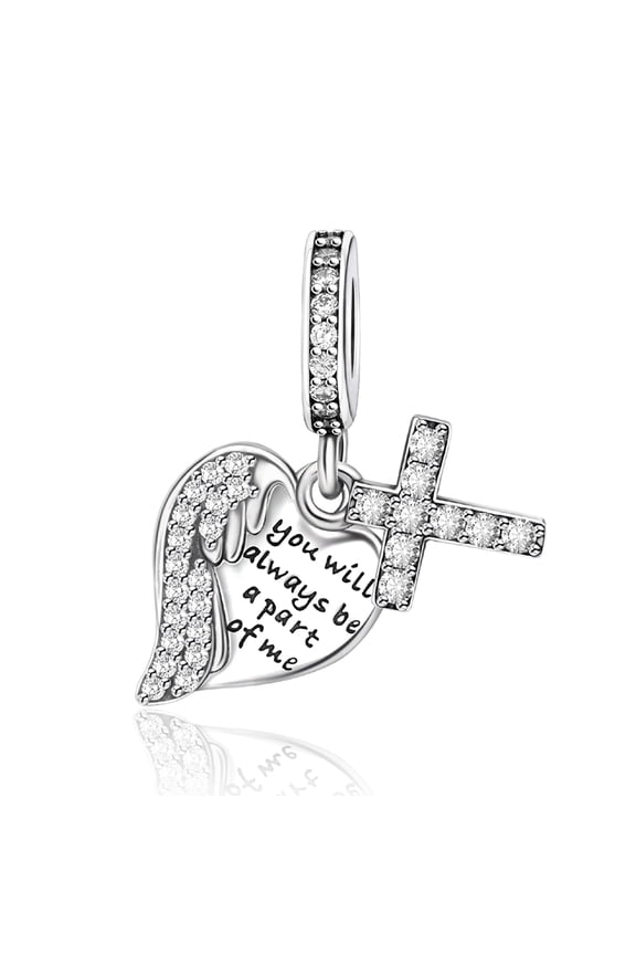 925 Sterling Silver Charm for Bracelets Heart-Shaped Cross Dangle Charms Women Bracelet Charm