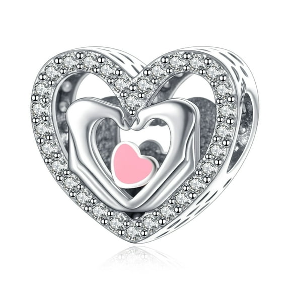 ROSIANNA 925 Sterling Silver Charm for Bracelets Pink Promise Heart Bead Charms Women Bracelet Charm