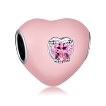 925 Sterling Silver Charm for Bracelets Pink Stone Heart Bead Charm Women Bracelet Charm