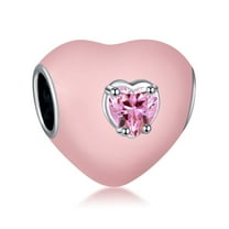 925 Sterling Silver Charm for Bracelets Pink Stone Heart Bead Charm Women Bracelet Charm