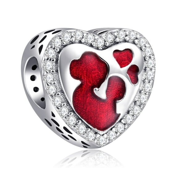 925 Sterling Silver Charm for Bracelets Red Mom & Baby Heart Charms Women Bracelet Charm