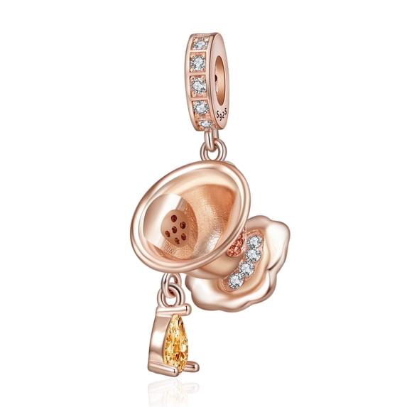 ROSIANNA 925 Sterling Silver Charm for Bracelets Rose Gold Cuffee Cup Dangle Charms Women Bracelet Charm
