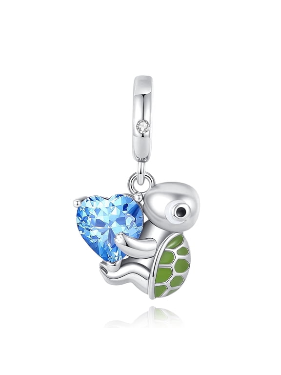 925 Sterling Silver Charm for Bracelets Sea Turtle Heart Stone Dangle Charms Women Bracelet Charm