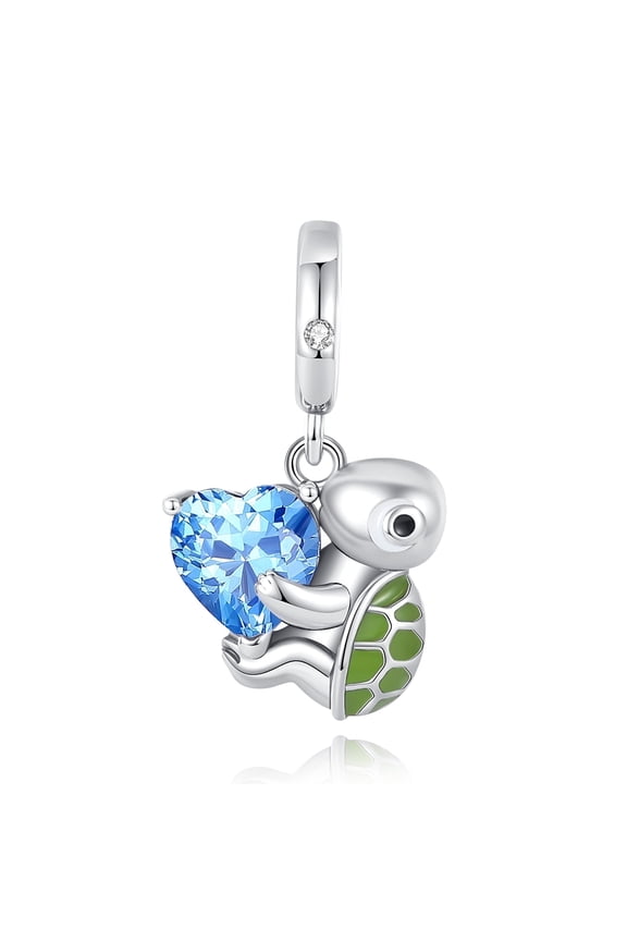 925 Sterling Silver Charm for Bracelets Sea Turtle Heart Stone Dangle Charms Women Bracelet Charm