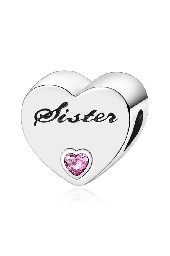 925 Sterling Silver Charm for Bracelets Sister's Love Heart Charms Women Bracelet Charm