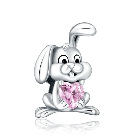 ROSIANNA 925 Sterling Silver Charm for Bracelets Solid Rabbit Pink Heart Stone Bead Charms Women Bracelet Charm Gift
