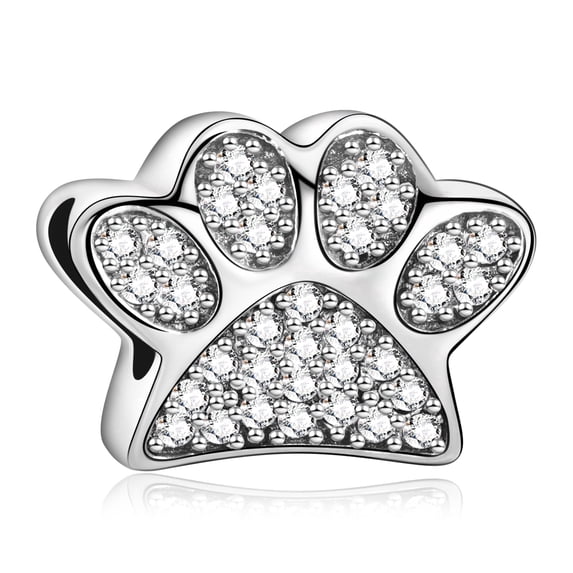 ROSIANNA 925 Sterling Silver Charm for Bracelets Sparkling Pet Paws Charm Women Bracelet Charm