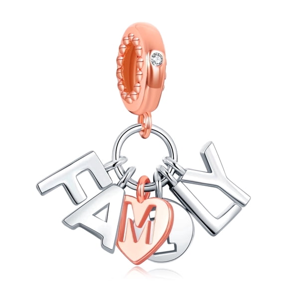 ROSIANNA 925 Sterling Silver Charm for Bracelets Two Tone Family Scripts Dangle Charms Women Bracelet Charm