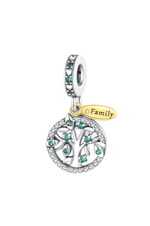 925 Sterling Silver Charm for Bracelets Two Tone Family Tree Dangle Charms Women Bracelet Charm