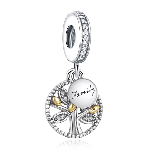 ROSIANNA 925 Sterling Silver Charm for Bracelets Two Tone Family Tree Dangle Charms Women Bracelet Charm