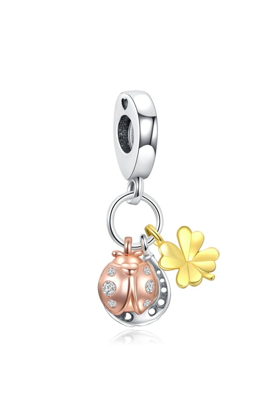 925 Sterling Silver Charm for Bracelets Two Tone Laybug Clover Hourshoe Lucky Dangle Charms Women Bracelet Charm
