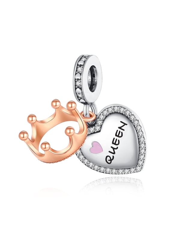 925 Sterling Silver Charm for Bracelets Two Tone Queen Dangle Charms Women Bracelet Charm