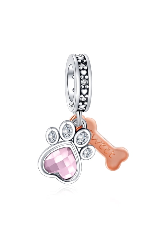 925 Sterling Silver Charm for Bracelets Two Tone Sweet Paw & Bone Dangle Charms Women Bracelet Charm