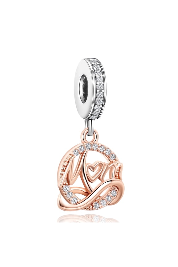 925 Sterling Silver Charm for Bracelets Two-tone Mom Dangle Charm Women Bracelet Charm