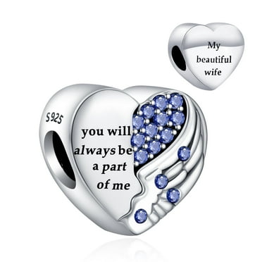 925 Sterling Silver Charm for Bracelets Wife Angel Wing Heart Charms Women Bracelet Charms