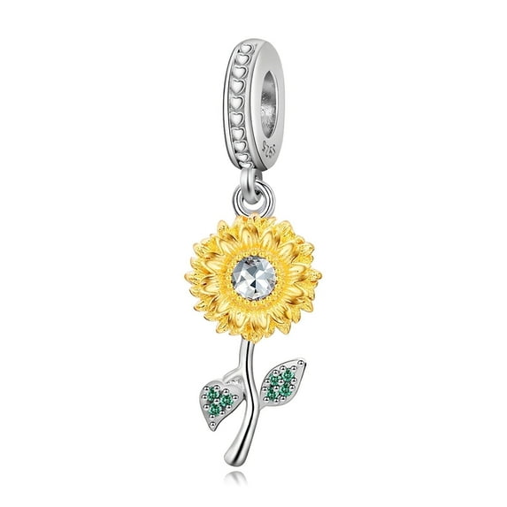 925 Sterling Silver Charm for Bracelets Women Silver Sunflower Dangle Charm Necklace Pendant Gifts