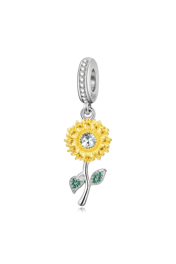 Sterling Silver Sunflower Diamond Necklace Pendant, 925 Sterling Silver