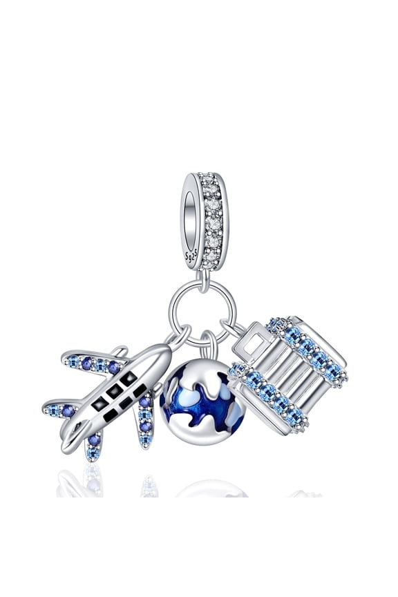 925 Sterling Silver Charm for Bracelets Airplane Planet Travel Pendant Charm Women Bracelet Charm
