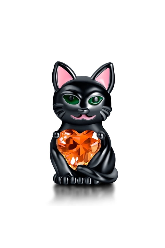 925 Sterling Silver Charm for Bracelets Black Cat Red Heart Gem Charm Women Bracelet Charm