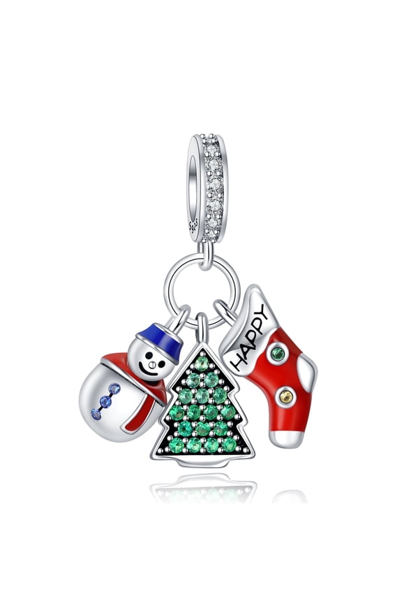 925 Sterling Silver Charm for Bracelets Christmas Tree Snowman Christmas Socks Pendant Women Bracelet Charm