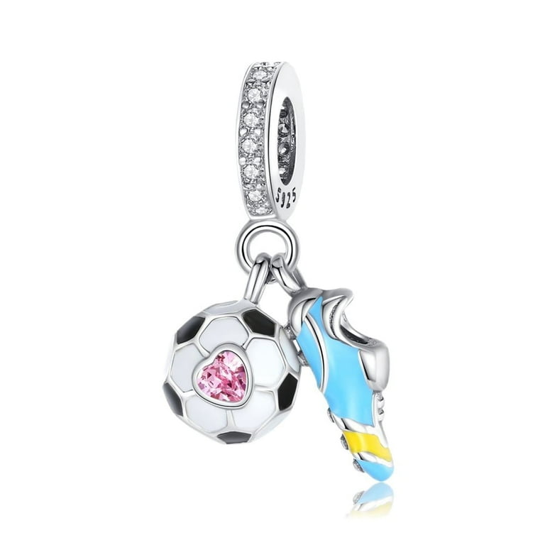 925 Sterling Silver Charm for Bracelets Football Soccer Shoes
