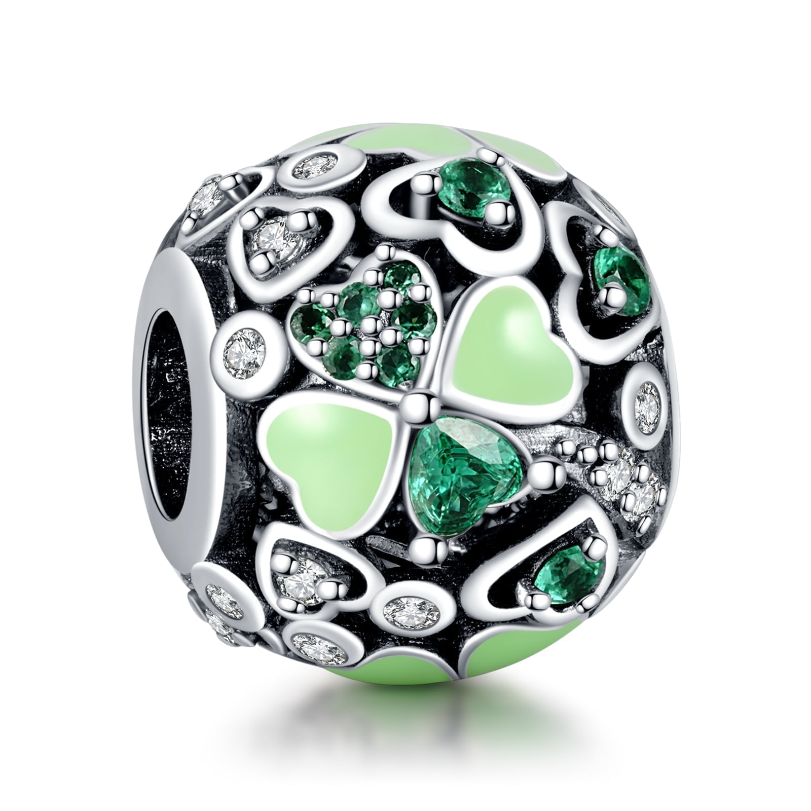 ROSIANNA 925 Sterling Silver Charm for Bracelets Four Leaf Clover Lucky OpenWork Bead Charm Women Bracelet Charm