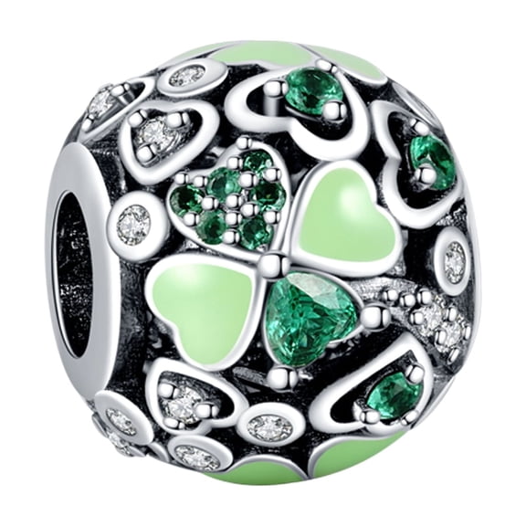 ROSIANNA 925 Sterling Silver Charm for Bracelets Four Leaf Clover Lucky OpenWork Bead Charm Women Bracelet Charm