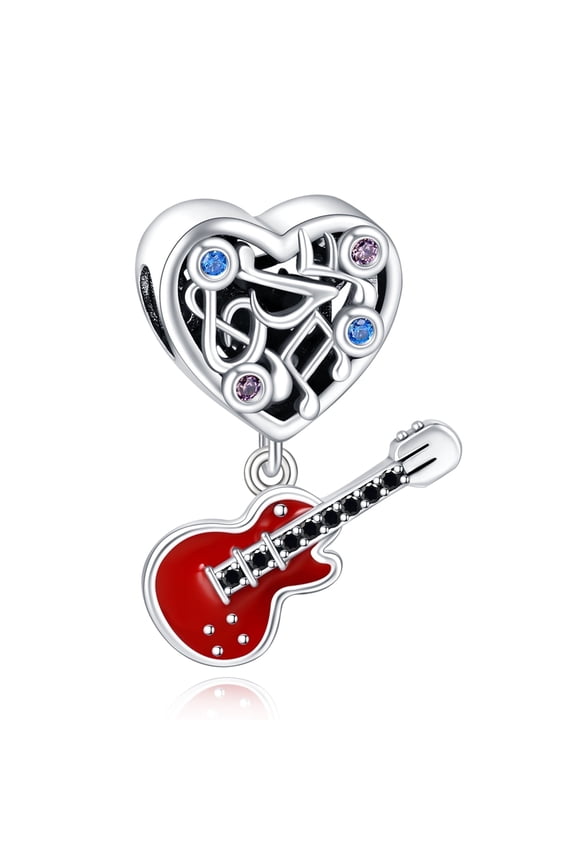 925 Sterling Silver Charm for Bracelets Heart Gem Musical Note Guitar Pendant Charm Women Bracelet Charm