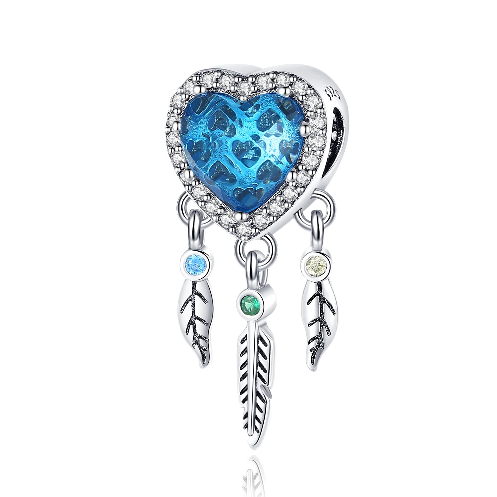 925 Sterling Silver Charm for Pandora Bracelets Heart Stone