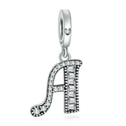 925 Sterling Silver Charm for Pandora Bracelets Letter A Pendant Name Initial Aphabets Birthday Charm Women Bracelet Charm