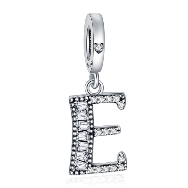 925 Sterling Silver Charm for Pandora Bracelets Letter E Pendant Name