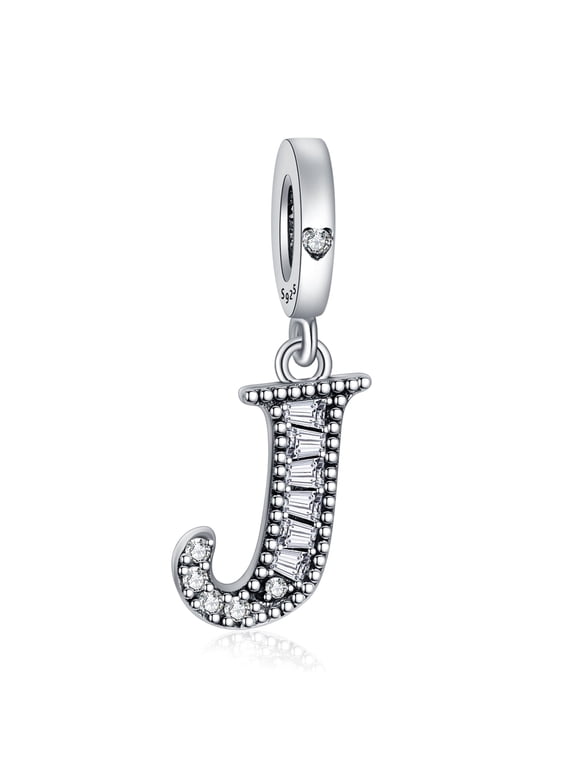 925 Sterling Silver Charm for Bracelets Letter J Pendant Name Initial Aphabets Birthday Charm Women Bracelet Charm